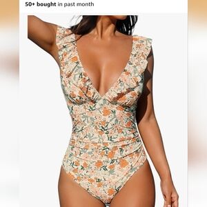 CUPSHE Women's V Neck One Piece Swimsuit Ruffled Lace Up Monokini